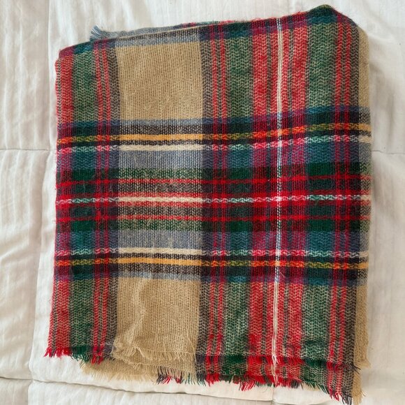 Zara Blanket Scarf Red and Tan Plaid - Picture 4 of 5